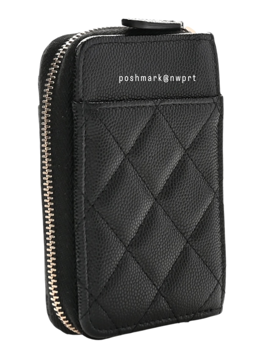 CHANEL 💯 Caviar Quilted CC Zip Zipped Card Holder Coin Wallet Black Gold Box - Picture 9 of 13